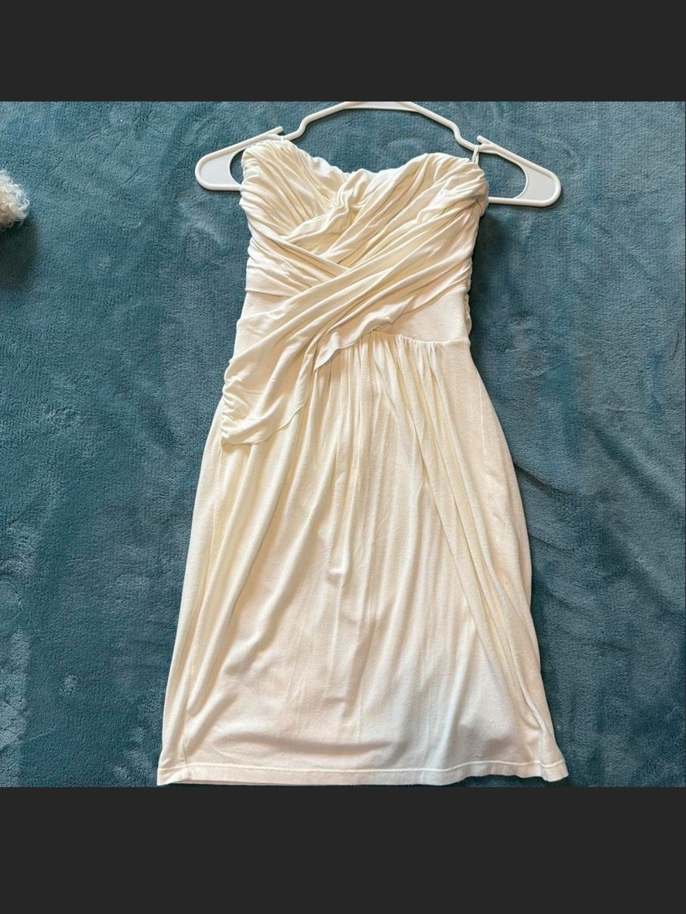 Express Strapless Ivory Draped Cocktail Dress